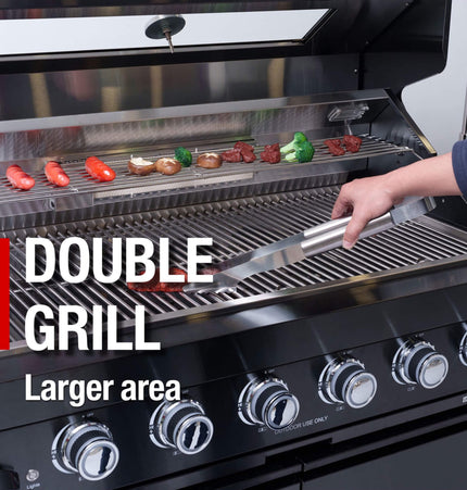 Castelle Flame Avalon 43-Inch 6-Burner 85K BTU Outdoor BBQ Kitchen Grill Island with Wine Fridge, Rotisserie Kit, and Sink