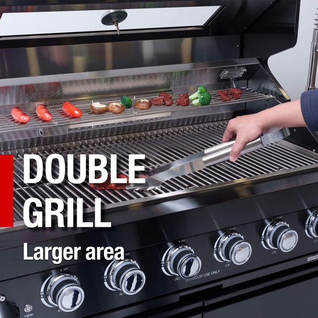 Castelle Flame Avalon 43-Inch 6-Burner 85K BTU Outdoor BBQ Kitchen Grill Island with Wine Fridge, Rotisserie Kit, and Sink