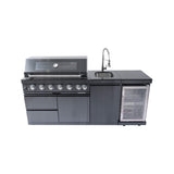 Castelle Flame Avalon 43-Inch 6-Burner 85K BTU Outdoor BBQ Kitchen Grill Island with Wine Fridge, Rotisserie Kit, and Sink - Outdoor Kitchen Islands | Patioza