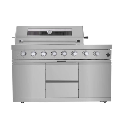 Castelle Flame Capri 96-Inch 6-Burner 85000 BTU Outdoor Kitchen Liquid Propane Grill Island With Fridge (SAK42895)