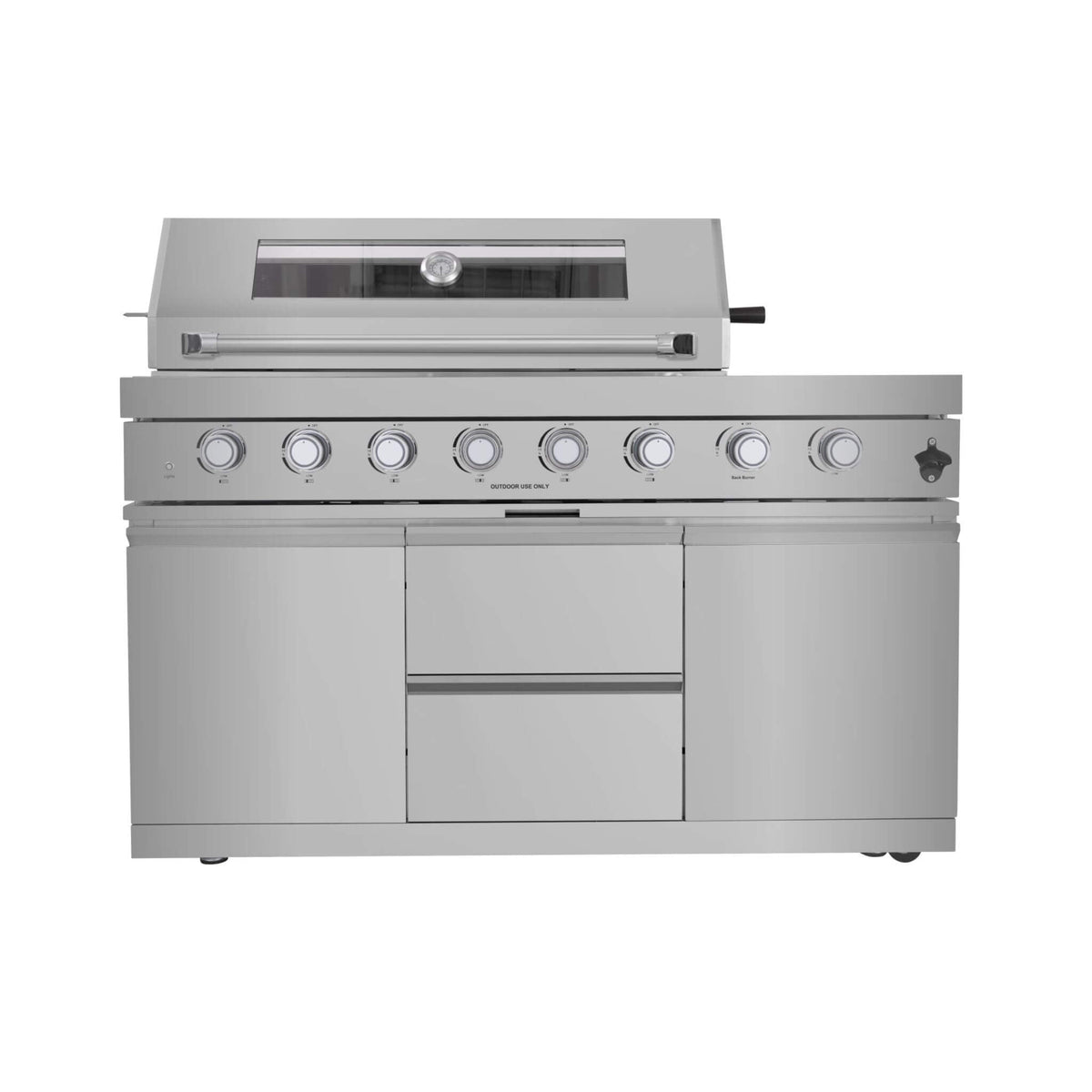Castelle Flame Capri 96-Inch 6-Burner 85000 BTU Outdoor Kitchen Liquid Propane Grill Island With Fridge (SAK42895) - Outdoor Kitchen Islands | Patioza