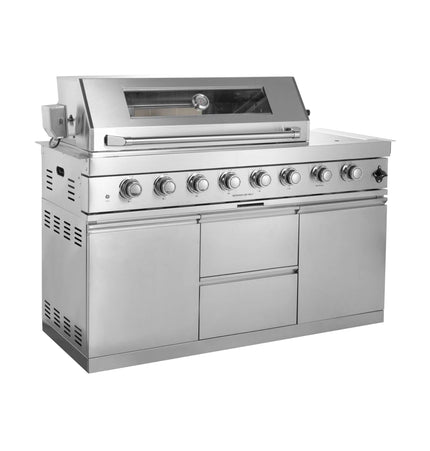 Castelle Flame Capri 96-Inch 6-Burner 85000 BTU Outdoor Kitchen Liquid Propane Grill Island With Fridge (SAK42895)