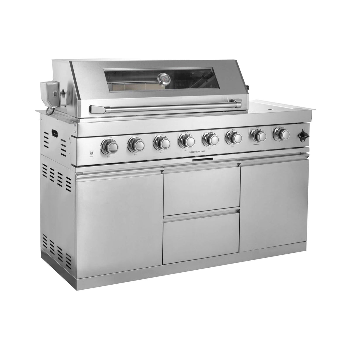 Castelle Flame Capri 96-Inch 6-Burner 85000 BTU Outdoor Kitchen Liquid Propane Grill Island With Fridge (SAK42895) - Outdoor Kitchen Islands | Patioza
