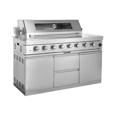 Castelle Flame Capri 96-Inch 6-Burner 85000 BTU Outdoor Kitchen Liquid Propane Grill Island With Fridge (SAK42895) - Outdoor Kitchen Islands | Patioza