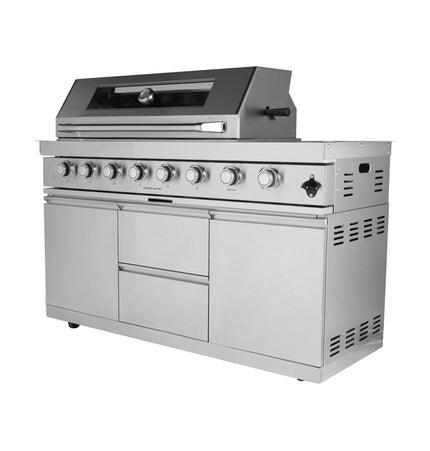 Castelle Flame Capri 96-Inch 6-Burner 85000 BTU Outdoor Kitchen Liquid Propane Grill Island With Fridge (SAK42895)