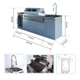 Castelle Flame Capri 96-Inch 6-Burner 85000 BTU Outdoor Kitchen Liquid Propane Grill Island With Fridge (SAK42895) - Outdoor Kitchen Islands | Patioza