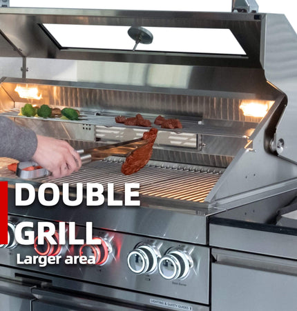 Castelle Flame Capri 96-Inch 6-Burner 85000 BTU Outdoor Kitchen Liquid Propane Grill Island With Fridge (SAK42895)
