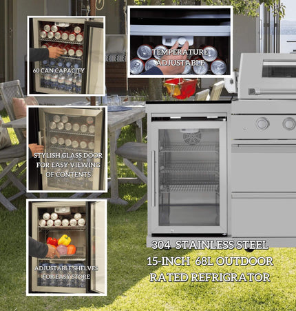 Castelle Flame Capri 96-Inch 6-Burner 85000 BTU Outdoor Kitchen Liquid Propane Grill Island With Fridge (SAK42895)
