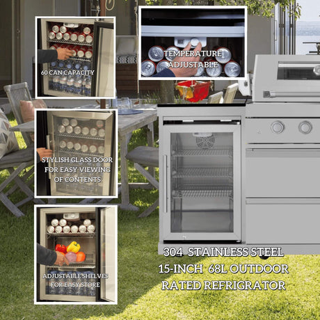 Castelle Flame Capri 96-Inch 6-Burner 85000 BTU Outdoor Kitchen Liquid Propane Grill Island With Fridge (SAK42895) - Outdoor Kitchen Islands | Patioza