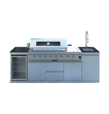 Castelle Flame Capri 96-Inch 6-Burner 85000 BTU Outdoor Kitchen Liquid Propane Grill Island With Fridge (SAK42895)