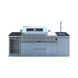 Castelle Flame Capri 96-Inch 6-Burner 85000 BTU Outdoor Kitchen Liquid Propane Grill Island With Fridge (SAK42895) - Outdoor Kitchen Islands | Patioza