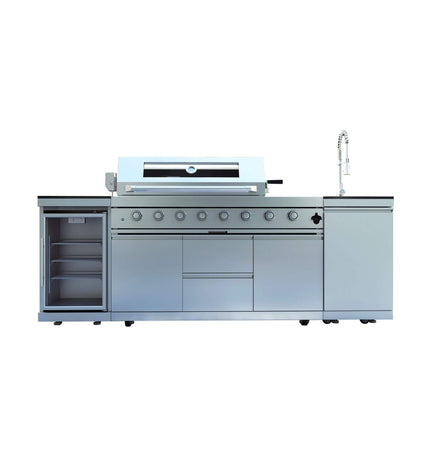Castelle Flame Capri 96-Inch 6-Burner 85000 BTU Outdoor Kitchen Liquid Propane Grill Island With Fridge (SAK42895)