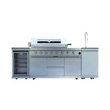 Castelle Flame Capri 96-Inch 6-Burner 85000 BTU Outdoor Kitchen Liquid Propane Grill Island With Fridge (SAK42895) - Outdoor Kitchen Islands | Patioza