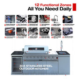 Castelle Flame Capri 96-Inch 6-Burner 85000 BTU Outdoor Kitchen Liquid Propane Grill Island With Fridge (SAK42895) - Outdoor Kitchen Islands | Patioza