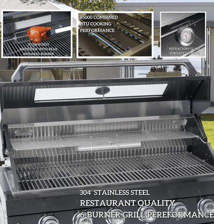 Castelle Flame Capri 96-Inch 6-Burner 85000 BTU Outdoor Kitchen Liquid Propane Grill Island With Fridge (SAK42895)