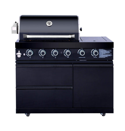 Castelle Flame Monarch 4-Burner 72,000 BTU Outdoor BBQ Grill Island with Refrigerator and Sink - Outdoor Kitchen Islands | Patioza