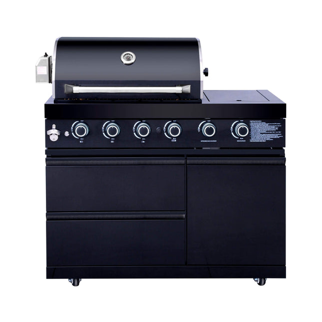 Castelle Flame Monarch 4-Burner 72,000 BTU Outdoor BBQ Grill Island with Refrigerator and Sink - Outdoor Kitchen Islands | Patioza