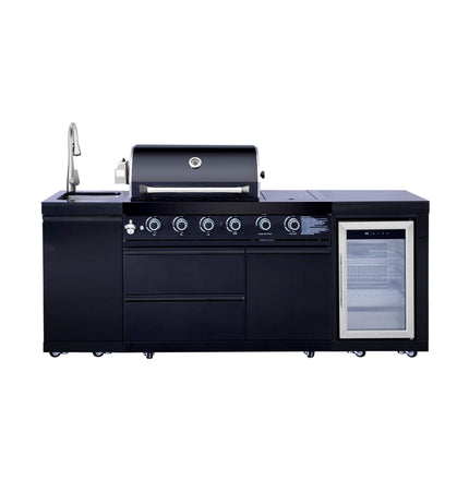 Castelle Flame Monarch 4-Burner 72,000 BTU Outdoor BBQ Grill Island with Refrigerator and Sink - Outdoor Kitchen Islands | Patioza