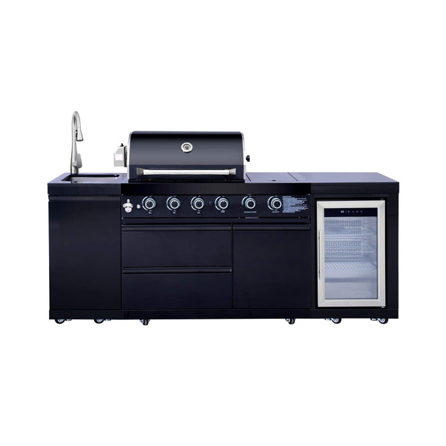 Castelle Flame Monarch 4-Burner 72,000 BTU Outdoor BBQ Grill Island with Refrigerator and Sink - Outdoor Kitchen Islands | Patioza