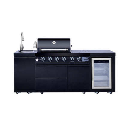 Castelle Flame Monarch 4-Burner 72,000 BTU Outdoor BBQ Grill Island with Refrigerator and Sink - Outdoor Kitchen Islands | Patioza