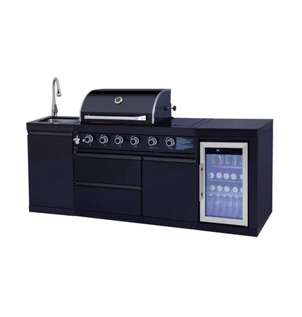 Castelle Flame Monarch 4-Burner 72,000 BTU Outdoor BBQ Grill Island with Refrigerator and Sink - Outdoor Kitchen Islands | Patioza