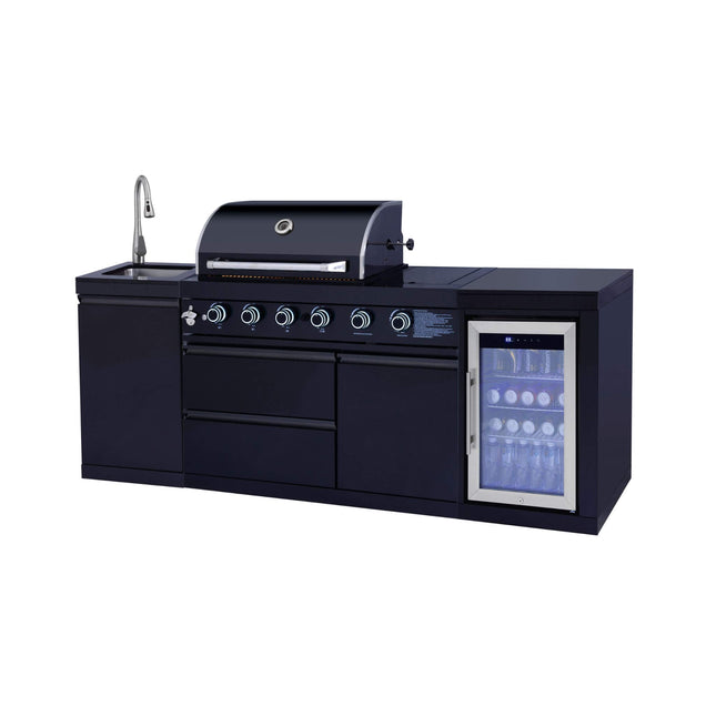 Castelle Flame Monarch 4-Burner 72,000 BTU Outdoor BBQ Grill Island with Refrigerator and Sink - Outdoor Kitchen Islands | Patioza