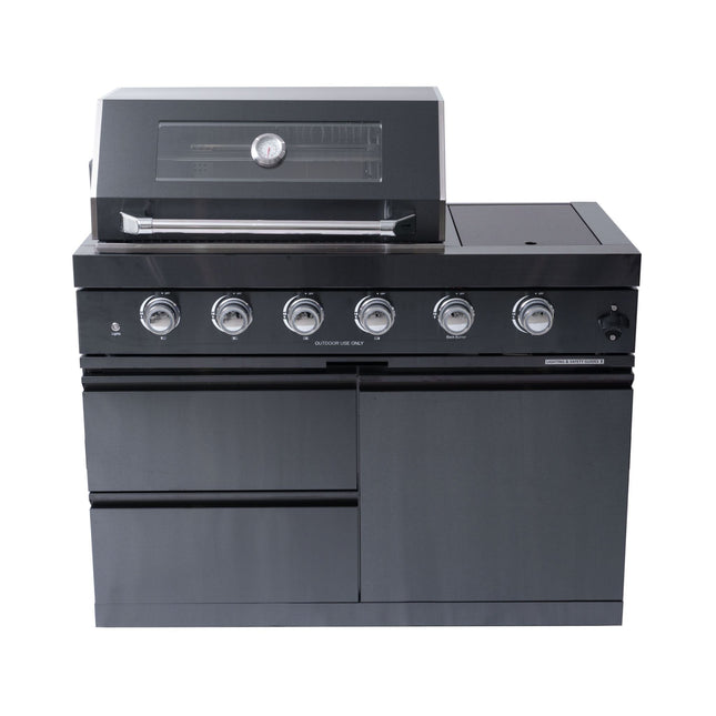 Castelle Flame Ember Premium Black Stainless Steel 4-Burner Liquid Propane Kitchen Grill Island With Rotisserie Kit (SAK48157) - Outdoor Kitchen Islands | Patioza