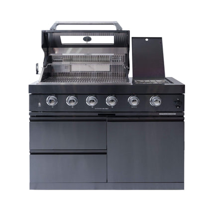 Castelle Flame Ember Premium Black Stainless Steel 4-Burner Liquid Propane Kitchen Grill Island With Rotisserie Kit (SAK48157) - Outdoor Kitchen Islands | Patioza