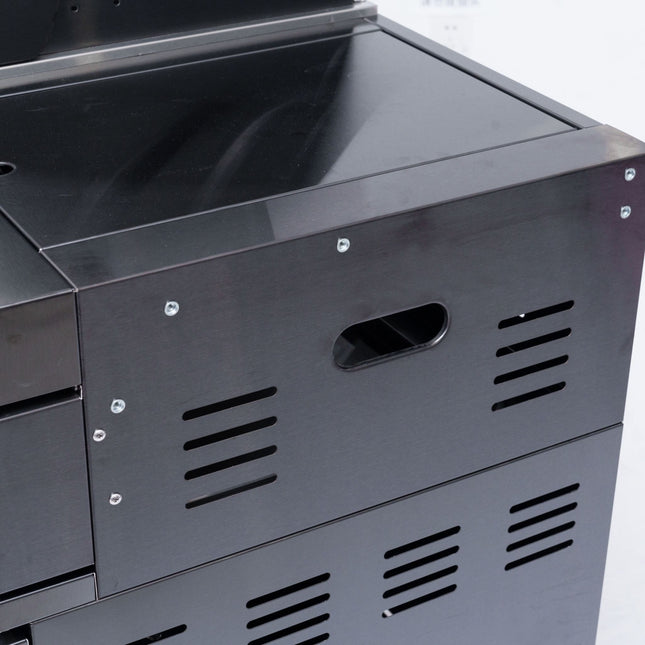 Castelle Flame Ember Premium Black Stainless Steel 4-Burner Liquid Propane Kitchen Grill Island With Rotisserie Kit (SAK48157) - Outdoor Kitchen Islands | Patioza