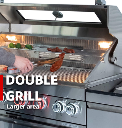 Castelle Flame Aurelia 46-Inch 4-Burner 72K BTU Outdoor BBQ Kitchen Grill Island with Rotisserie Kit and Cabinets