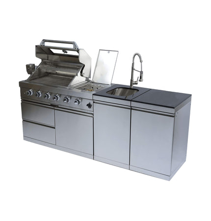 Castelle Flame Aurelia 46-Inch 4-Burner 72K BTU Outdoor BBQ Kitchen Grill Island with Rotisserie Kit and Cabinets