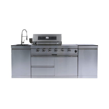 Castelle Flame Aurelia 46-Inch 4-Burner 72K BTU Outdoor BBQ Kitchen Grill Island with Rotisserie Kit and Cabinets