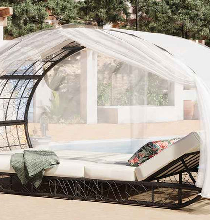 90.55" Outdoor Patio Daybed with Curtain, Sunbed with Cushion and - Furniture | Patioza