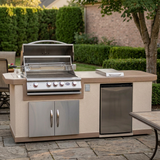 Clean photorealistic backyard photo of the Cal Flame Atlantic Q 8 Ft. BBQ Grill Island with no food or accessories