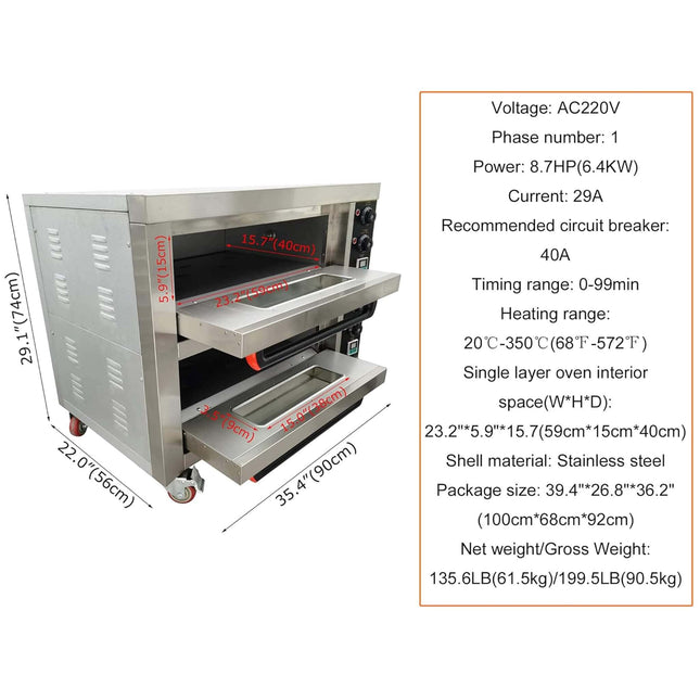 6400W Commercial Electric Double Deck Convection Baking Pizza Oven (SAK37281) - Lab Freezers | Patioza