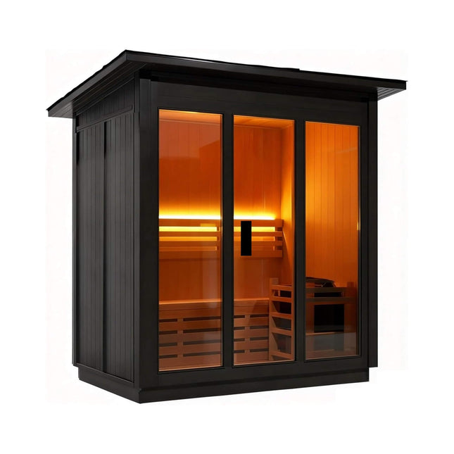 Custom 4-Person Luxury Canadian Red Cedar Outdoor Steam Sauna With Heater And Stones [Made-To-Order] (SAK42068) - Saunas | Patioza