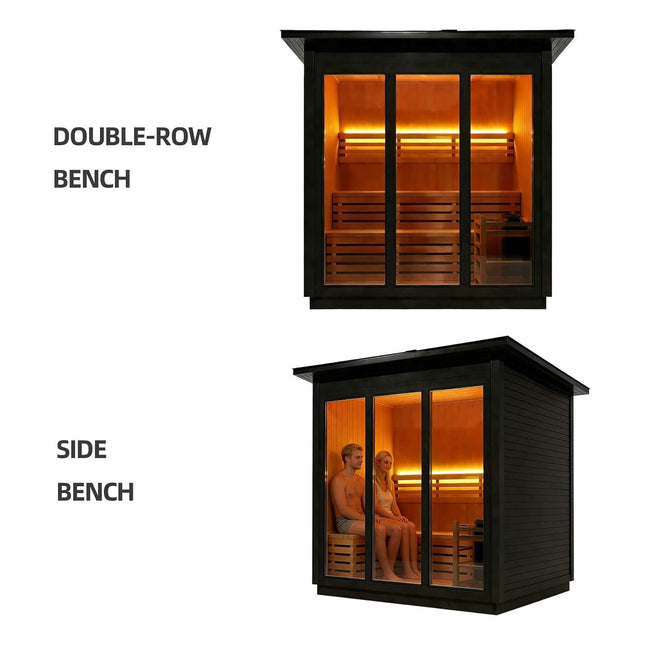 Custom 4-Person Luxury Canadian Red Cedar Outdoor Steam Sauna With Heater And Stones [Made-To-Order] (SAK42068) - Saunas | Patioza