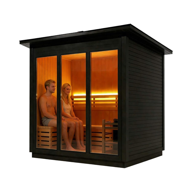 Custom 4-Person Luxury Canadian Red Cedar Outdoor Steam Sauna With Heater And Stones [Made-To-Order] (SAK42068) - Saunas | Patioza