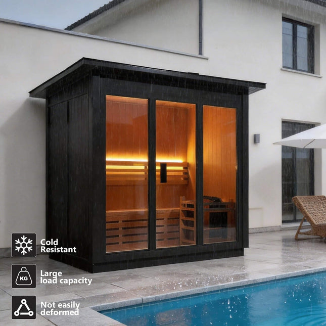 Custom 4-Person Luxury Canadian Red Cedar Outdoor Steam Sauna With Heater And Stones [Made-To-Order] (SAK42068) - Saunas | Patioza