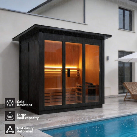 Custom 4-Person Luxury Canadian Red Cedar Outdoor Steam Sauna With Heater And Stones [Made-To-Order] (SAK42068) - Saunas | Patioza