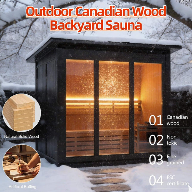 Custom 4-Person Luxury Canadian Red Cedar Outdoor Steam Sauna With Heater And Stones [Made-To-Order] (SAK42068) - Saunas | Patioza