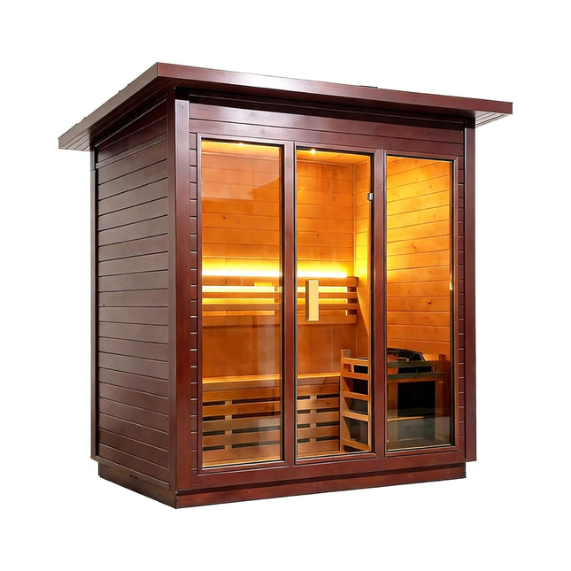 Custom 4-Person Luxury Canadian Red Cedar Outdoor Steam Sauna With Heater And Stones [Made-To-Order] (SAK42068) - Saunas | Patioza