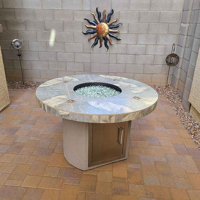 Bahama Outdoor Fire Table - 35,000 BTU Round Dining Height for LP/NG/Wood Use - Patio Furniture | Patioza