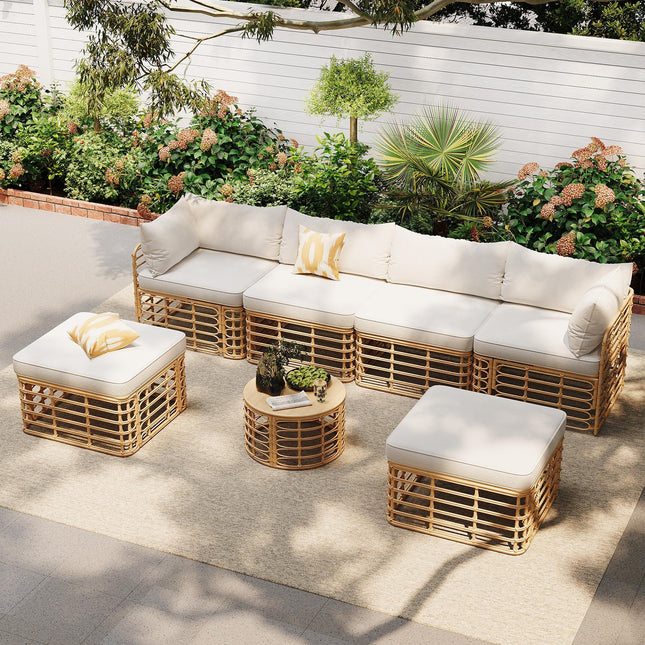 Outdoor Patio Furniture, All-Weather Rattan Sectional Sofa Set With Thick Cushions And Pillows, Freely Combined Conversation Sets For Garden, Backyard, Balcony - 7 Piece Outdoor Sets | Patioza