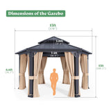[13X15FT] Alora Double - Tier Hexagonal Metal Hardtop Patio Gazebo With Curtains (SAK84137) - Gazebos | Patioza