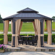 [13X15FT] Alora Double - Tier Hexagonal Metal Hardtop Patio Gazebo With Curtains (SAK84137) - Gazebos | Patioza