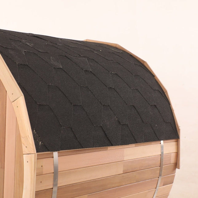 Blisspod, Prague, Canadian Red Cedar Outdoor Steam Barell Sauna, 2 - 4 / 4 - 6 persons with Full Glass Back & 2 front Porch seats - Saunas | Patioza