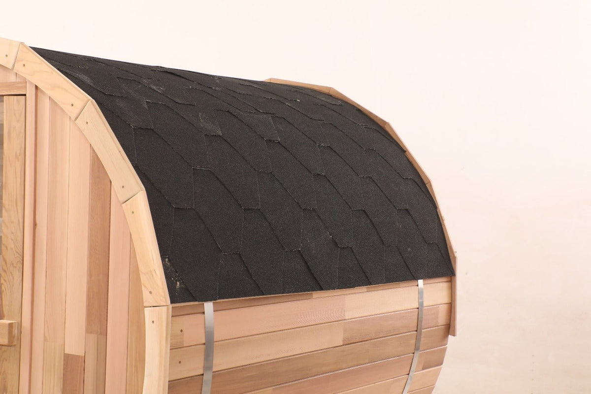 Blisspod, Prague, Canadian Red Cedar Outdoor Steam Barell Sauna, 2 - 4 / 4 - 6 persons with Full Glass Back & 2 front Porch seats - Saunas | Patioza