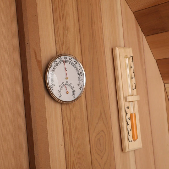 Blisspod, Prague, Canadian Red Cedar Outdoor Steam Barell Sauna, 2 - 4 / 4 - 6 persons with Full Glass Back & 2 front Porch seats - Saunas | Patioza
