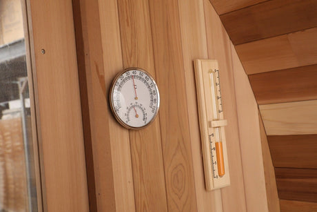 Blisspod, Prague, Canadian Red Cedar Outdoor Steam Barell Sauna, 2 - 4 / 4 - 6 persons with Full Glass Back & 2 front Porch seats - Saunas | Patioza